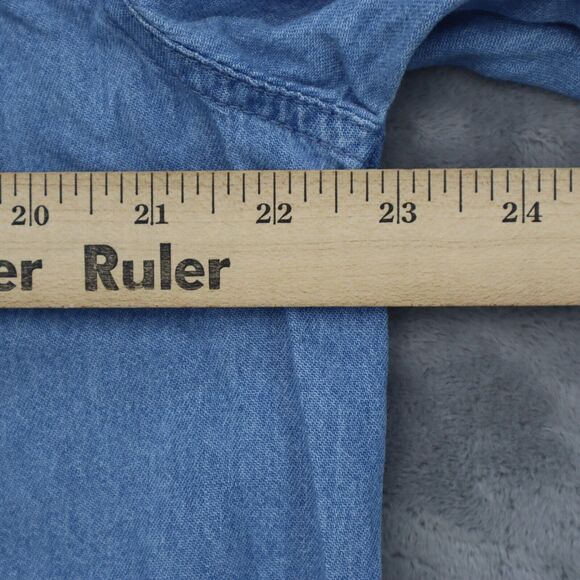 Passion-I Shirt Womens L Blue Denim Button Front Floral Embroidered Pocket - Picture 7 of 16